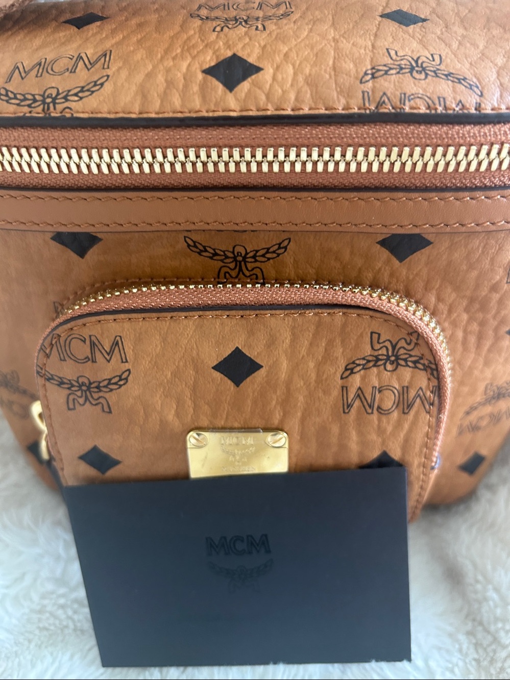 MCM Cognac Visetos Monogram Mini Crossbody Belt Bag with Gold Hardware - Picture 3 of 11
